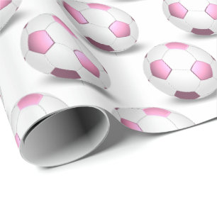 Papier Cadeau balles de football rose et blanc