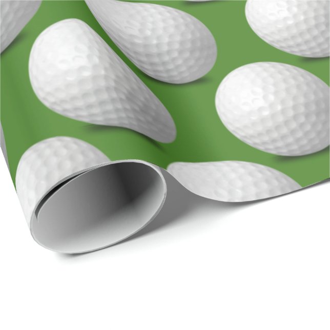 Papier Cadeau balles de golf blanches sur vert (Coin rond)