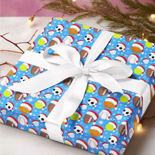 Papier Cadeau Balles de Sport Portant le Chapeau du Père Noël No