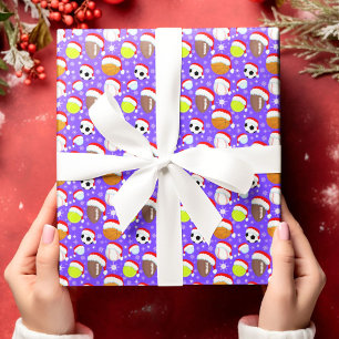 Papier Cadeau Balles de sport portant le chapeau du Père Noël No