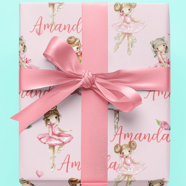 Papier Cadeau Ballet enfant personnalisé Ballerina rose jolie (Créateur téléchargé)