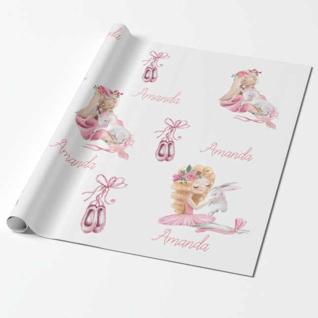 Papier Cadeau Ballet enfant personnalisé Ballerina Unicorn Bunny (Déroulé)