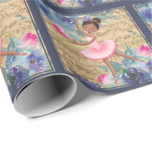 Papier Cadeau Ballet Floral Partition Musique Ballerina Pink Tut