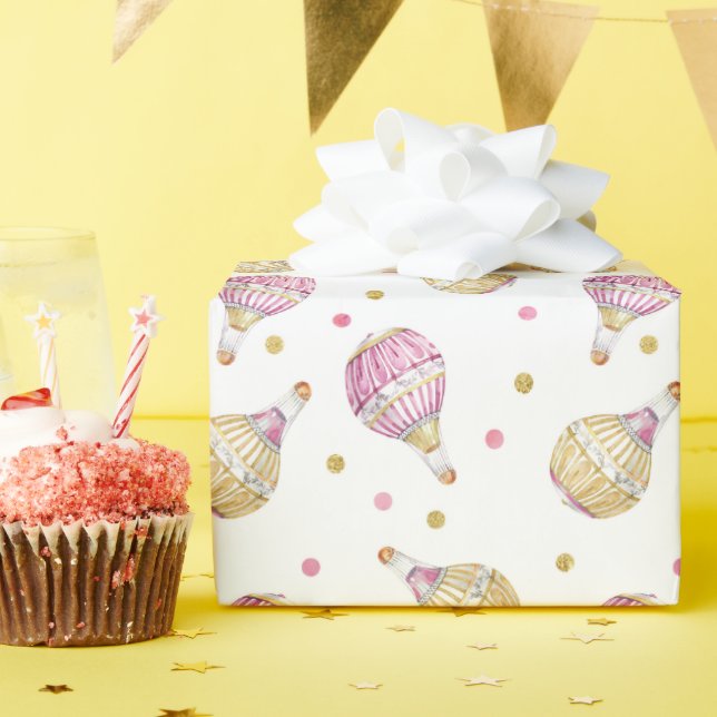 Papier Cadeau Balloirs à air chaud en or rose Confetti (Fête d'anniversaire)