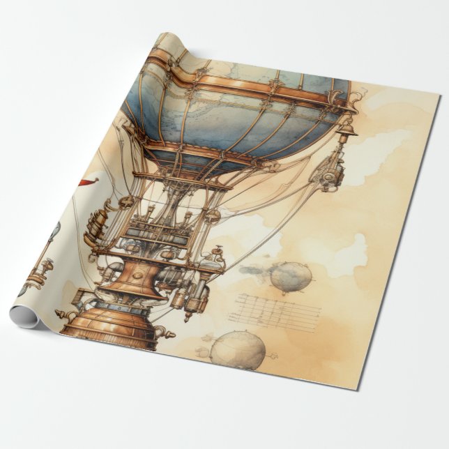 Papier Cadeau Ballon à air chaud à vapeur vintage (3) (Déroulé)