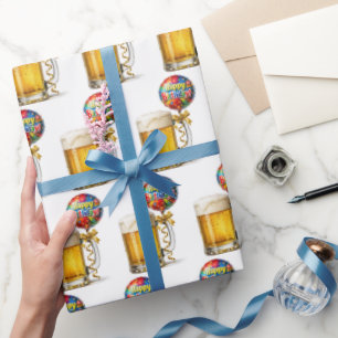 Papier Cadeau Ballon d'anniversaire attaché à une chope de bière