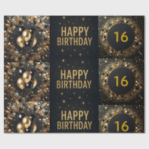 Papier Cadeau Ballon de fête d'anniversaire scintillant noir et 