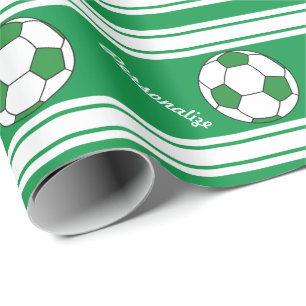 Papier Cadeau Ballon de football rayé vert