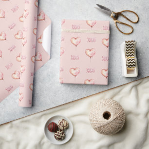 Papier Cadeau Ballon en forme de cœur crème rose XOXO