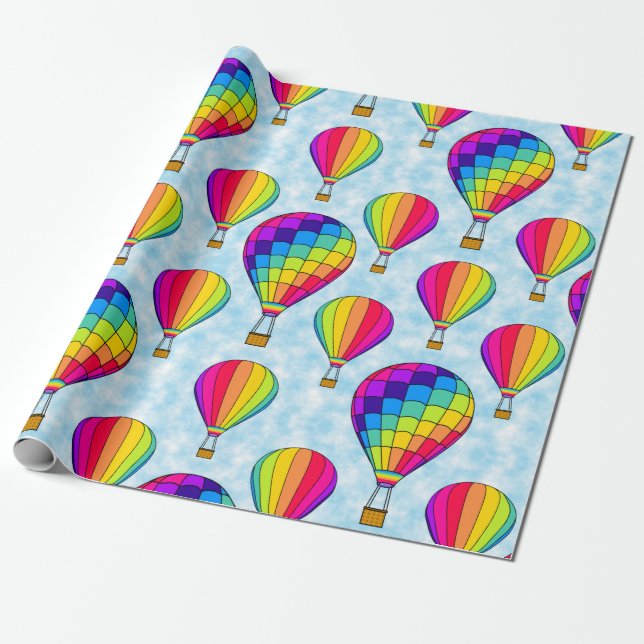 Papier Cadeau Ballons à air chaud Couleurs arc-en-ciel (Déroulé)