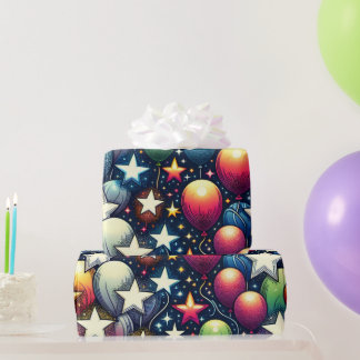 Papier Cadeau Ballons avec étoiles de Parties scintillant