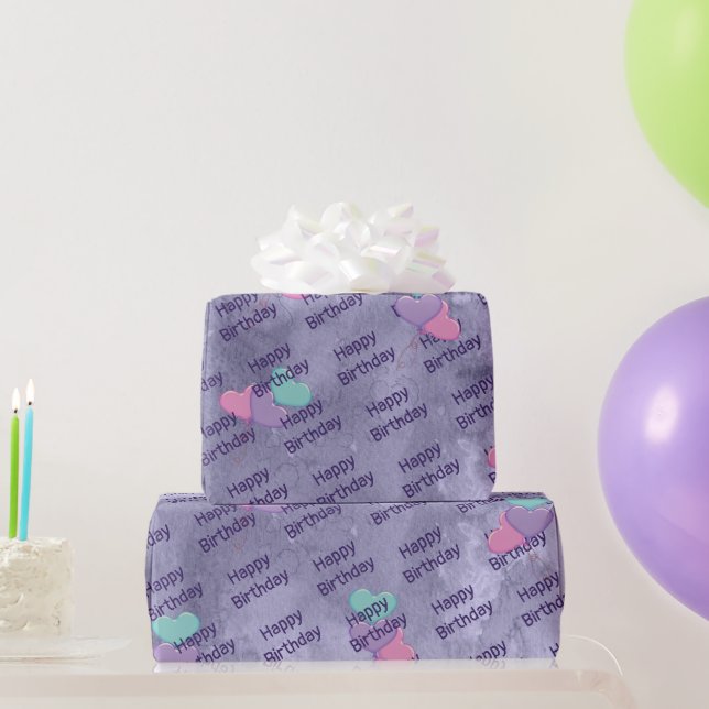 Papier Cadeau Ballons cardiaques Papier d'enveloppement d'annive (Cadeaux de fête)