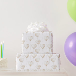 Papier Cadeau Ballons Coeur Crème Blanche Anniversaire