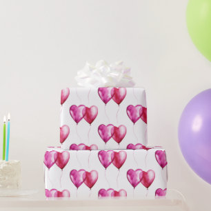 Papier Cadeau Ballons Coeur Rose Blanc Anniversaire
