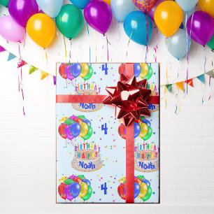 Papier Cadeau Ballons colorés Ajouter un nom à l'anniversaire de