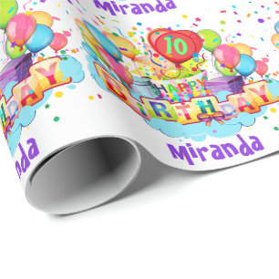 Papier Cadeau Ballons colorés Ajouter un nom AGE Anniversaire Ca