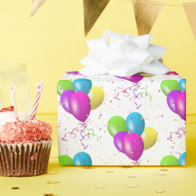 Papier Cadeau Ballons D'Anniversaire Avec Confetti (Fête d'anniversaire)