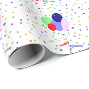 Papier Cadeau Ballons d'anniversaire colorés et Confetti