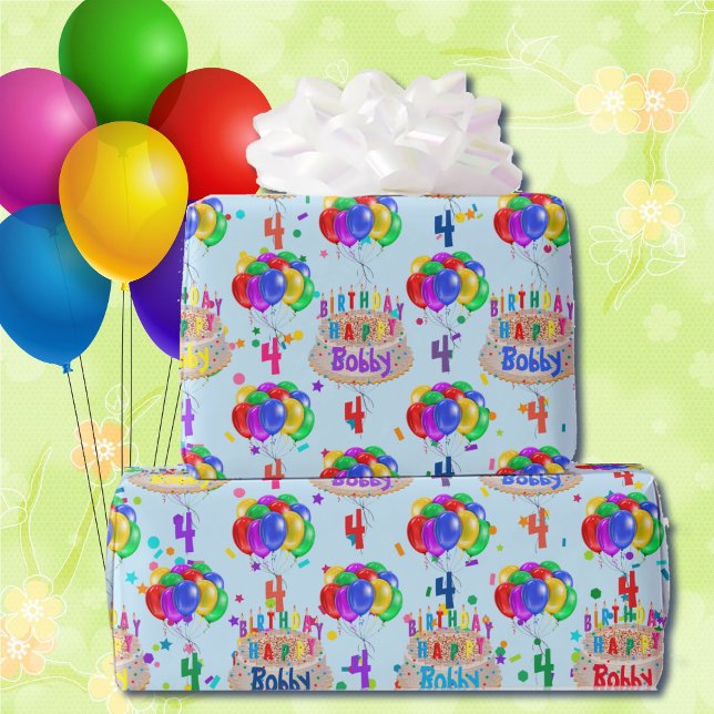 Papier Cadeau Ballons d'anniversaire gâteau Personnaliser le nom (Créateur téléchargé)
