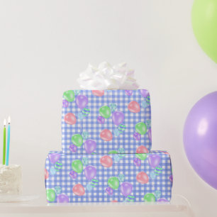 Papier Cadeau Ballons D'Anniversaire Sur Papier Bleu En vichy En