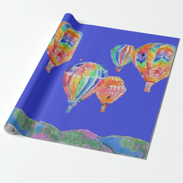 Papier Cadeau Ballons de ballon à air chaud Aquarellage de l'aqu (Déroulé)