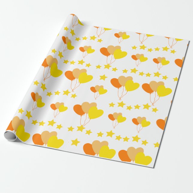 Papier Cadeau ballons de coeur avec étoiles (Déroulé)