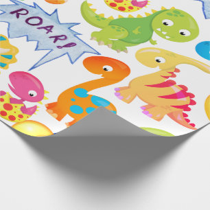 Papier Cadeau Ballons de fête Dinosaur Rawr personnalisable