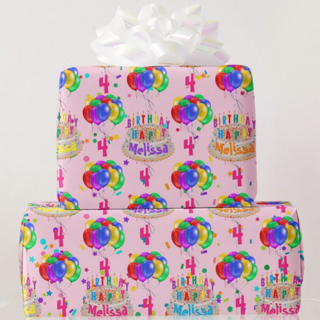 Papier Cadeau Ballons de gâteau d'anniversaire Personnalisez NOM (Créateur téléchargé)