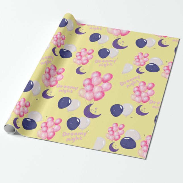 Papier Cadeau Ballons de nuit Dreammer rose & Navy (Déroulé)
