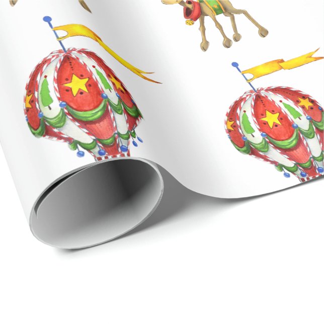 Papier Cadeau Ballons de rennes volants (Coin rond)