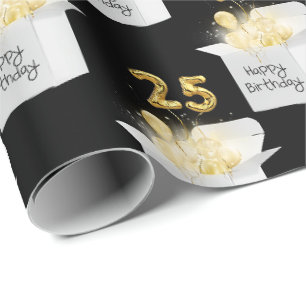 Papier Cadeau Ballons d'or 25e anniversaire en boîte blanche