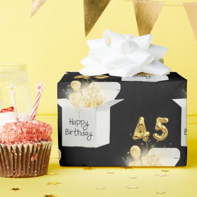 Papier Cadeau Ballons d'or 45e anniversaire en boîte blanche (Fête d'anniversaire)