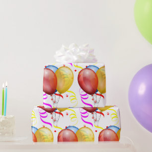 Papier Cadeau Ballons et Serpentin de Fête