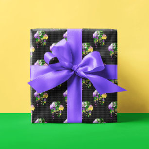 Papier Cadeau Ballons Mardi Gras Vert violet or jaune