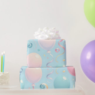 Papier Cadeau Ballons pastel et papier d'enveloppement de ruban