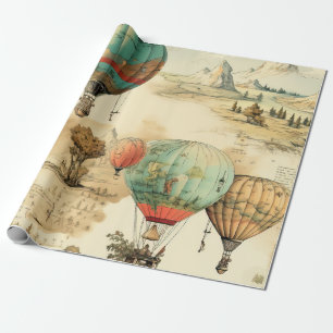 Papier Cadeau Balloon vintage à air chaud dans un paysage serein