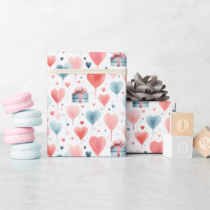 Papier Cadeau Balloons et cadeaux de coeur romantique Motif d'aq
