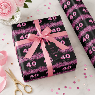 Papier Cadeau Balloons noirs et roses pour 40e anniversaire Fa