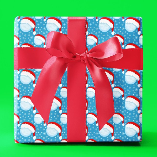 Papier Cadeau Balls de golf Père Noël Casquette et Snowflakes Bl (Créateur téléchargé)