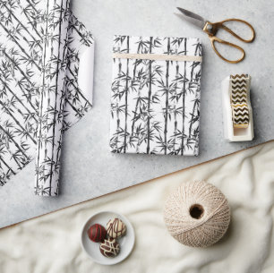 Papier Cadeau Bamboo noir blanc Motif botanique moderne