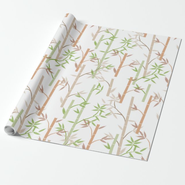 Papier Cadeau Bambou Foliage Oriental Feuilles de verdure (Déroulé)