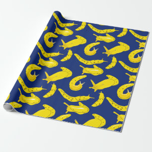 Papier Cadeau Banana Slugs Bright Yellow, Bleu Royal