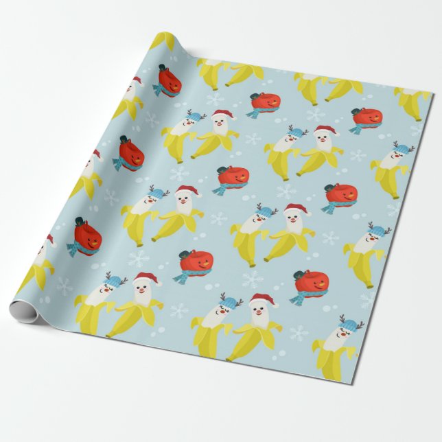 Papier Cadeau Banane mignonne et Motif de Noël à la pomme (Déroulé)