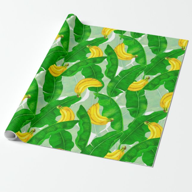 Papier Cadeau Bananes et aquarelle feuille (Déroulé)