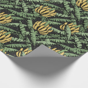 Papier Cadeau Bananes et Feuilles noirs exotiques