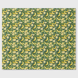 Papier Cadeau Bananes fraîches et tranches de citron Art aquarel