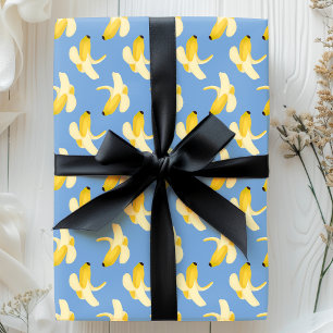 Papier Cadeau Bananes sur motif de fruits bleus