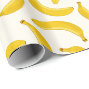 Papier Cadeau Bananes Tropical Fruit Print, jaune et blanc