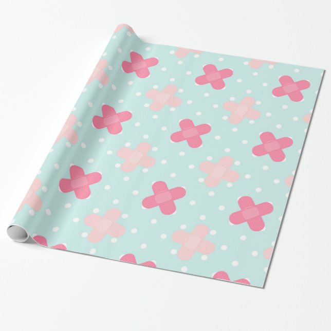 Papier Cadeau Bandages bleu et rose (Déroulé)