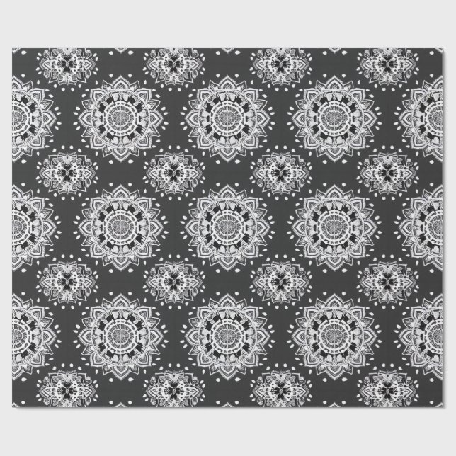 Papier Cadeau Bandanna Mandala noir et blanc (Plat)